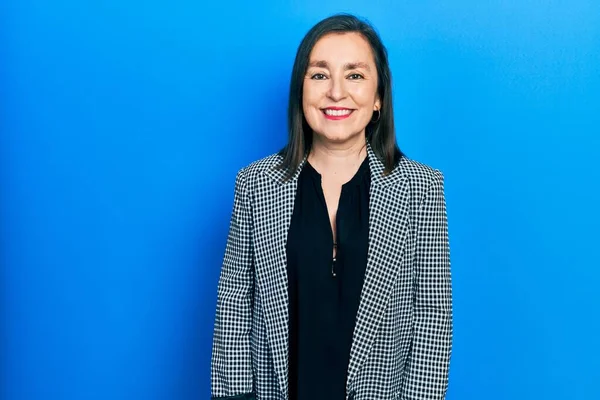 Middle Age Hispanic Woman Wearing Business Clothes Happy Cool Smile — Stock Photo, Image