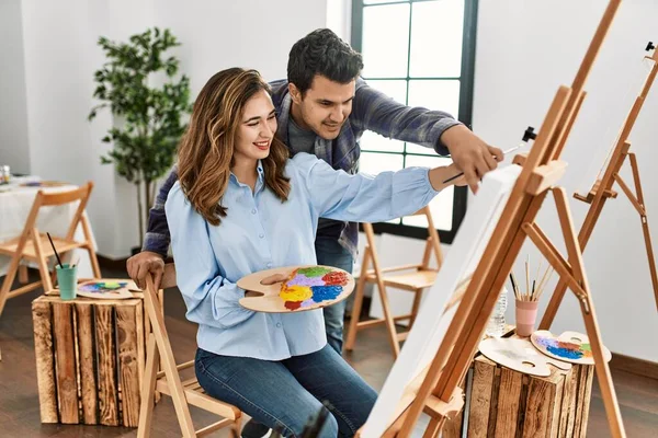 Estudiante Profesor Sonriendo Feliz Pintura Escuela Arte — Foto de Stock