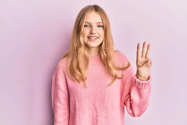 Beautiful Young Caucasian Girl Wearing Casual Clothes Showing Pointing Fingers — Stock Photo, Image