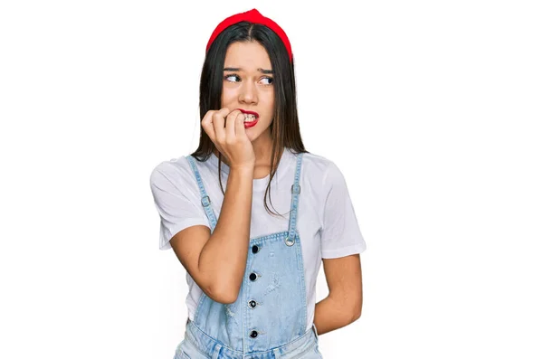 Young Hispanic Girl Wearing Casual Clothes Looking Stressed Nervous Hands — Stock Photo, Image