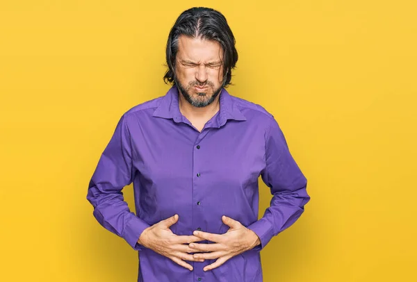 Middle Age Handsome Man Wearing Business Shirt Hand Stomach Because — Stock Photo, Image