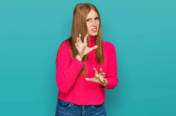 Young Irish Woman Wearing Casual Clothes Disgusted Expression Displeased Fearful — Stock Photo, Image