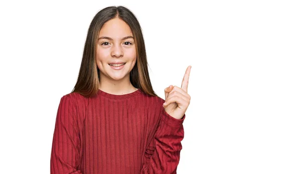 Beautiful Brunette Little Girl Wearing Casual Sweater Big Smile Face — Stock Photo, Image