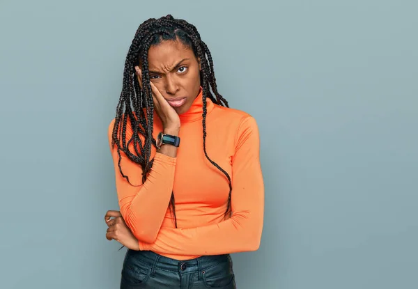 African American Woman Wearing Casual Clothes Thinking Looking Tired Bored — Stock Photo, Image