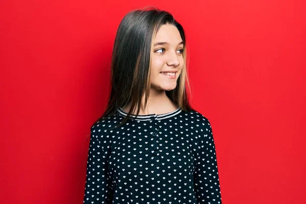 Young Brunette Girl Wearing Casual Sweater Looking Away Side Smile — Stock Photo, Image