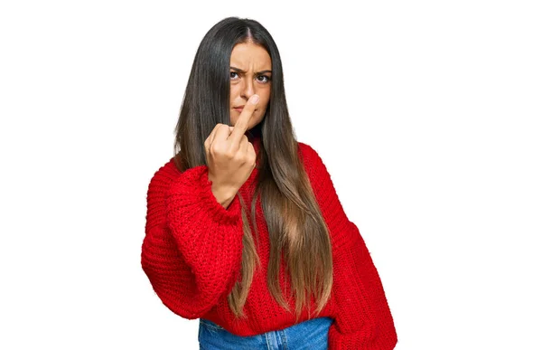 Beautiful Hispanic Woman Wearing Casual Clothes Showing Middle Finger Impolite — Φωτογραφία Αρχείου