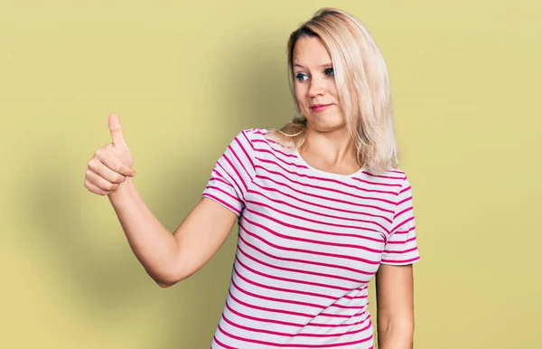 Young Caucasian Woman Wearing Casual Clothes Looking Proud Smiling Doing — Stock Photo, Image