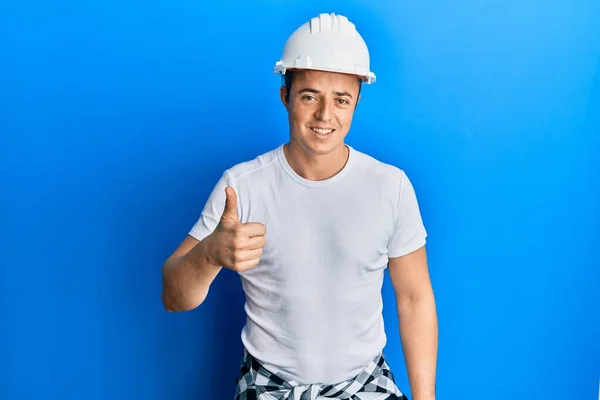 Handsome Young Man Wearing Builder Uniform Hardhat Doing Happy Thumbs — Stock Photo, Image