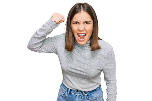 Young Beautiful Woman Wearing Casual Turtleneck Sweater Angry Mad Raising — Stock Photo, Image