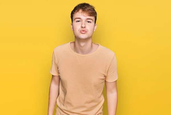 Young Caucasian Man Wearing Casual Clothes Looking Camera Blowing Kiss — Stock Photo, Image