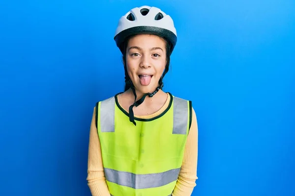 Bella Bruna Bambina Che Indossa Casco Bici Gilet Riflettente Che — Foto Stock