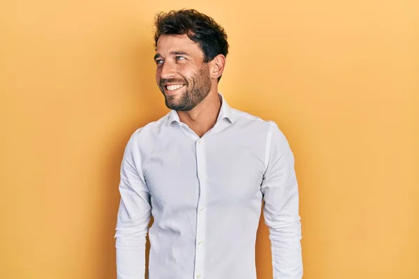 Handsome Man Beard Wearing Casual White Shirt Looking Side Relax — Stock Photo, Image