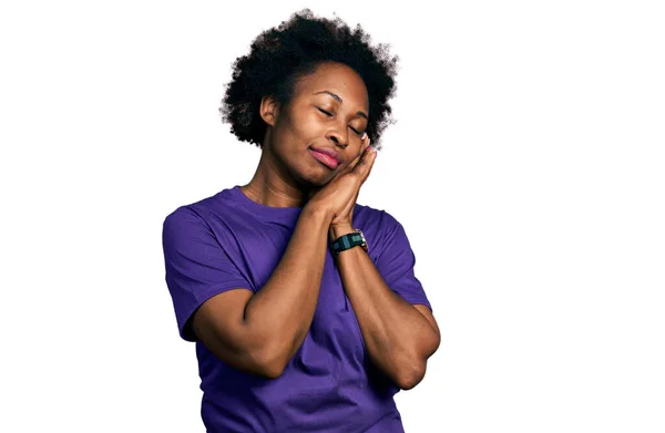 Afrikai Amerikai Afro Haj Visel Alkalmi Lila Póló Alszik Fáradt — Stock Fotó