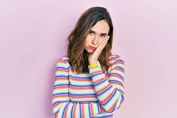 Young Hispanic Girl Wearing Casual Clothes Thinking Looking Tired Bored — Stock Photo, Image