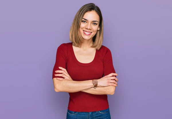 Menina Loira Jovem Vestindo Roupas Casuais Rosto Feliz Sorrindo Com — Fotografia de Stock