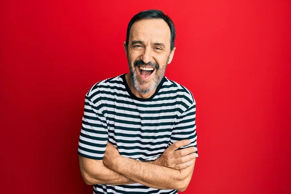 Middle Age Hispanic Man Wearing Casual Clothes Smiling Laughing Hard — Φωτογραφία Αρχείου