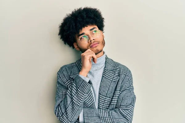 Young African American Man Afro Hair Wearing Casual Clothes Glasses — Stock Photo, Image