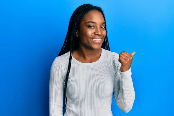 African American Woman Braided Hair Wearing Casual White Sweater Smiling — Stock Fotó