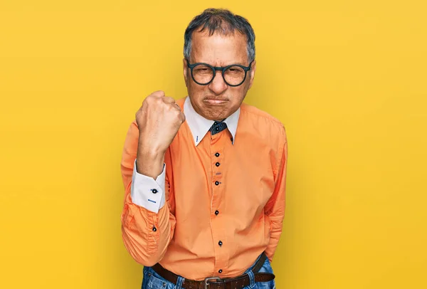 Middle Age Indian Man Wearing Casual Clothes Glasses Angry Mad — Stock Photo, Image