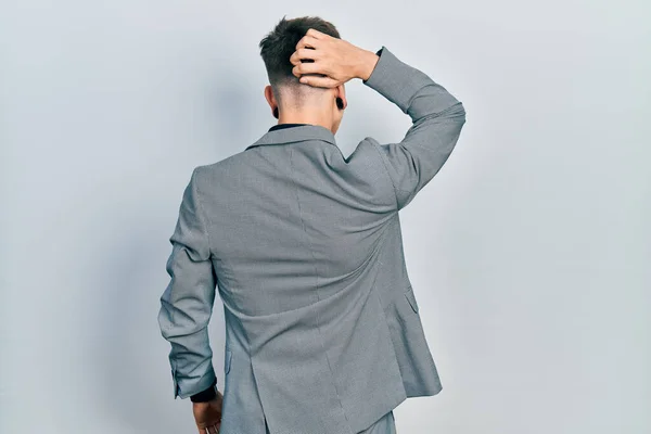 Young Caucasian Boy Ears Dilation Wearing Business Jacket Backwards Thinking — Stock Photo, Image