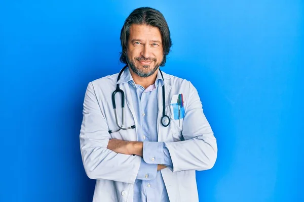 Middle Age Handsome Man Wearing Doctor Uniform Stethoscope Happy Face — Stock Photo, Image