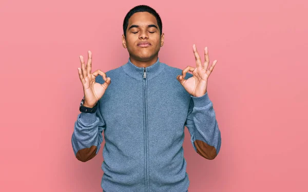 Young Handsome Hispanic Man Wearing Casual Sweatshirt Relaxed Smiling Eyes — Stock Photo, Image