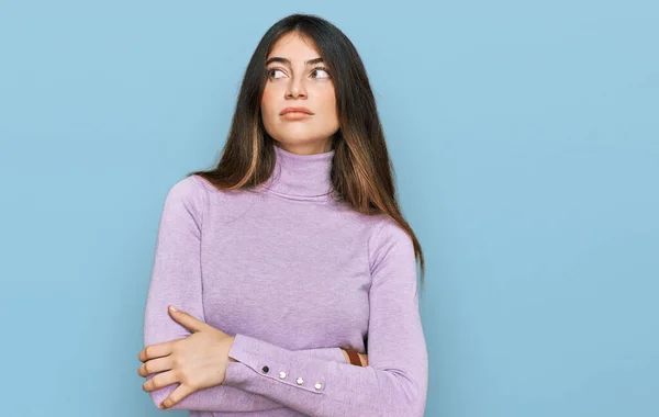 Young Beautiful Teen Girl Wearing Turtleneck Sweater Looking Side Arms — Stock Photo, Image
