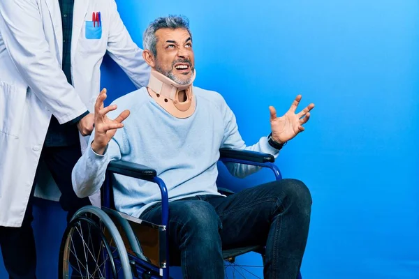 Handsome Middle Age Man Grey Hair Wheelchair Wearing Cervical Collar — Stock Photo, Image