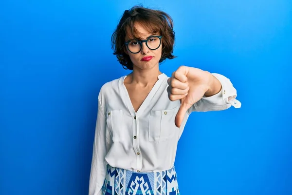 Young Brunette Woman Wearing Casual Clothes Glasses Looking Unhappy Angry — Stock Photo, Image