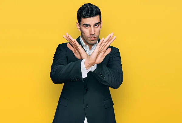 Handsome Hispanic Man Wearing Business Clothes Rejection Expression Crossing Arms — ストック写真