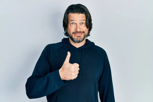 Middle Age Caucasian Man Wearing Casual Sweatshirt Doing Happy Thumbs — Stock Photo, Image