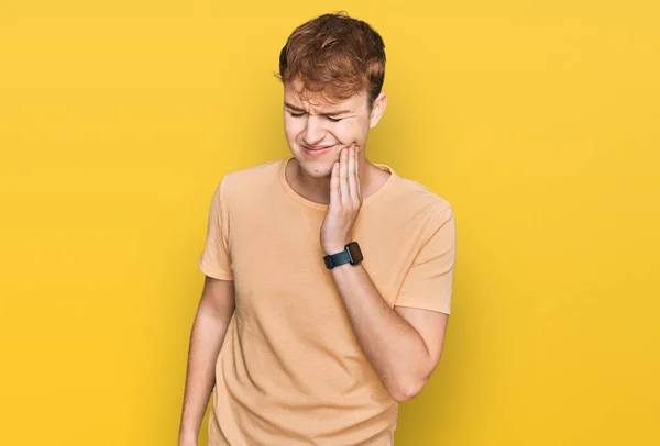 Young Caucasian Man Wearing Casual Clothes Touching Mouth Hand Painful — Stock Photo, Image