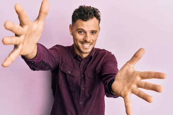 Young Hispanic Man Wearing Casual Clothes Looking Camera Smiling Open — Stock Photo, Image