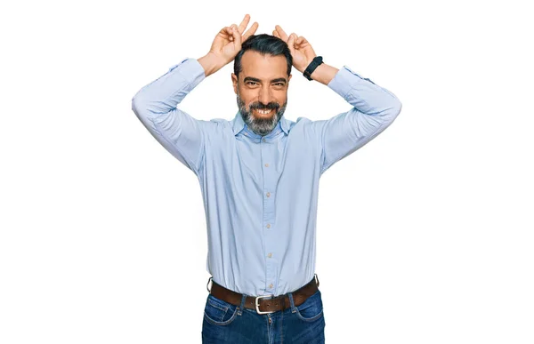 Homem Meia Idade Com Barba Vestindo Camisa Negócios Posando Engraçado — Fotografia de Stock