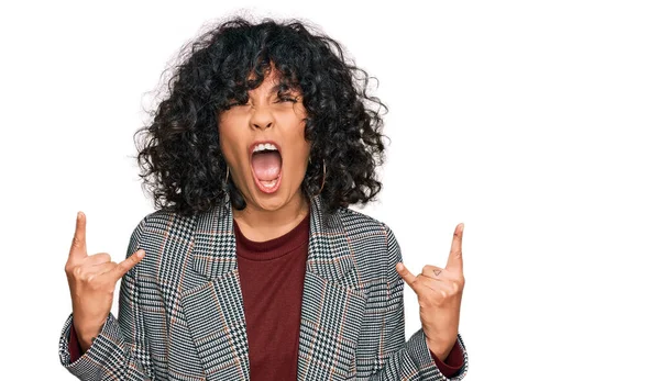 Young Hispanic Woman Wearing Business Clothes Shouting Crazy Expression Doing — Stock Photo, Image