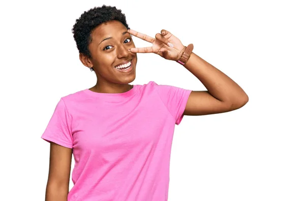 Young African American Woman Wearing Casual Clothes Doing Peace Symbol — Stock Photo, Image