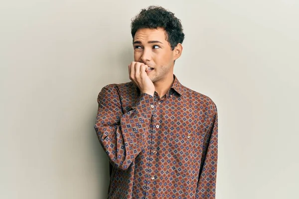 Handsome Hispanic Man Wearing Casual Clothes Looking Stressed Nervous Hands — Stock Photo, Image