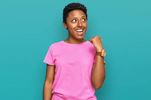 Young African American Woman Wearing Casual Clothes Smiling Happy Face — Stock Photo, Image