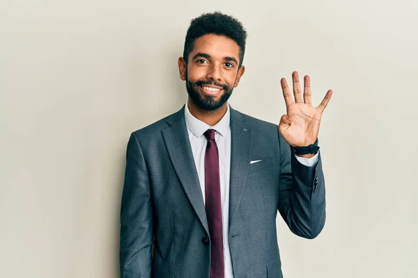 Handsome Hispanic Man Beard Wearing Business Suit Tie Showing Pointing — Stock Photo, Image