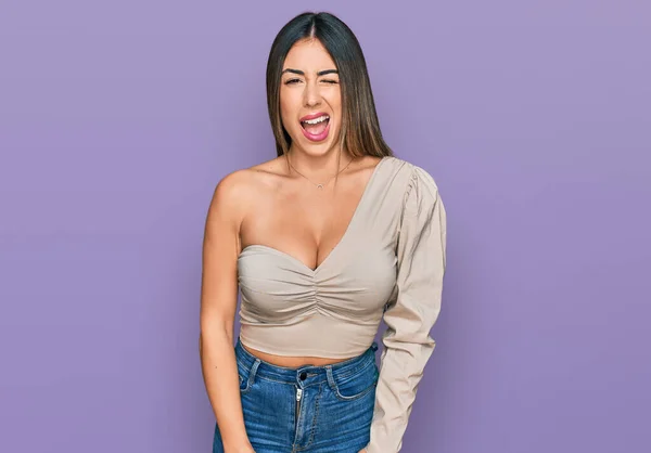 Young Hispanic Woman Wearing Casual Clothes Winking Looking Camera Sexy — Stock Photo, Image