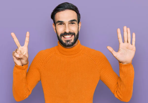 Young Hispanic Man Wearing Casual Clothes Showing Pointing Fingers Number — Stock Photo, Image