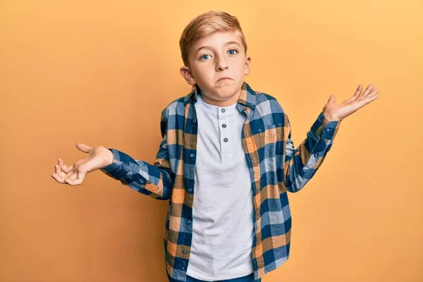 Little Caucasian Boy Kid Wearing Casual Clothes Clueless Confused Expression — Stock Photo, Image