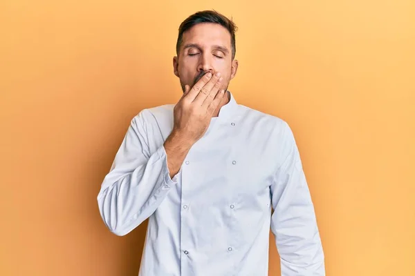 Handsome Man Beard Wearing Professional Cook Uniform Bored Yawning Tired — Stock Photo, Image