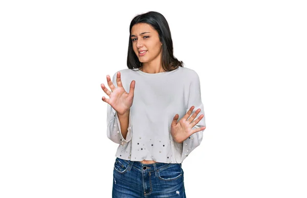 Young Hispanic Girl Wearing Casual Clothes Disgusted Expression Displeased Fearful — Stock Photo, Image