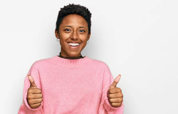 Young African American Woman Wearing Casual Clothes Success Sign Doing — Stock Photo, Image