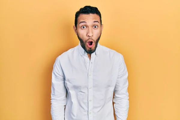 Hispanic Man Beard Wearing Business Shirt Afraid Shocked Surprise Expression — ストック写真