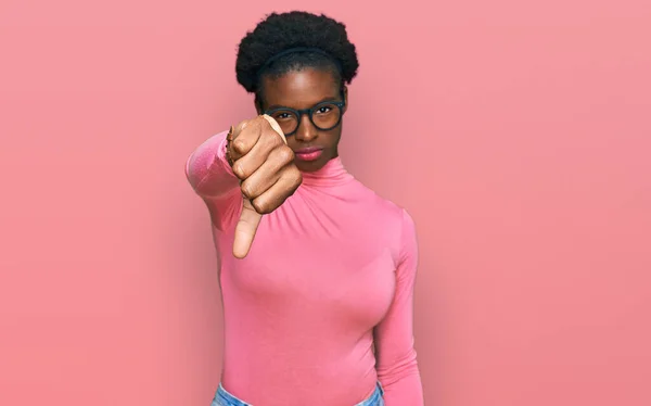 Young African American Girl Wearing Casual Clothes Glasses Looking Unhappy — Stock Photo, Image