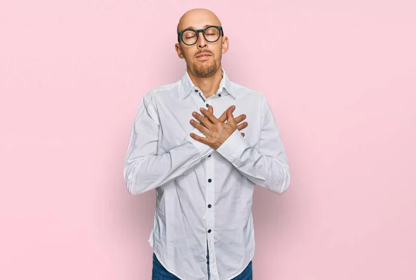 Homem Careca Com Barba Vestindo Camisa Negócios Óculos Sorrindo Com — Fotografia de Stock