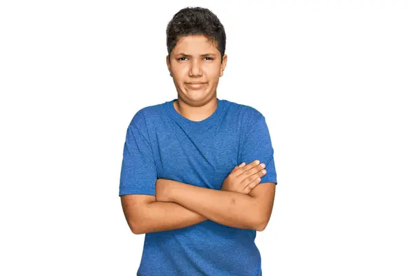 Teenager Hispanischer Junge Lässiger Kleidung Skeptisch Und Nervös Missbilligenden Gesichtsausdruck — Stockfoto