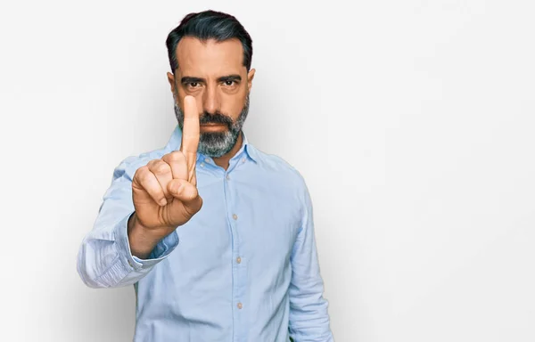 Homem Meia Idade Com Barba Vestindo Camisa Negócios Apontando Com — Fotografia de Stock